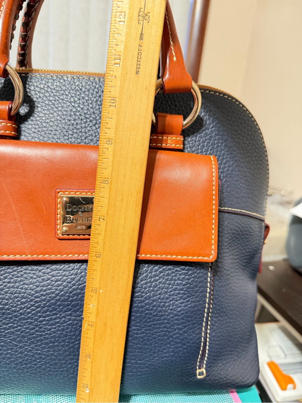 Dooney & Bourke Teal and Brown Leather Dome Satchel - Picture 8 of 10
